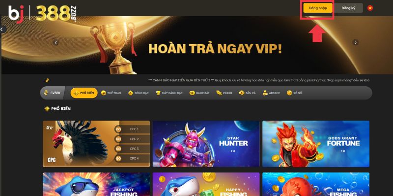 Nhấp vào biểu tượng đăng nhập tại trang chủ